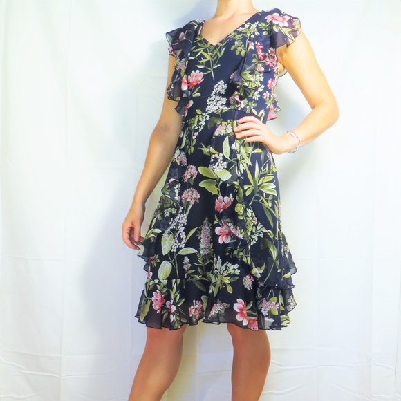 Tommy Hilfiger Navy Chiffon Floral Dress - Picture 1 of 6